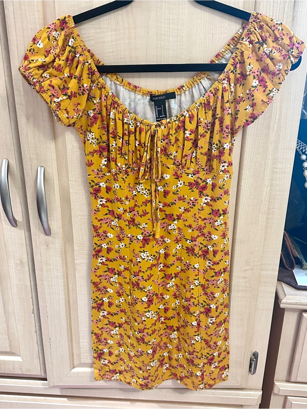 Forever 21 Mustard Yellow Floral Off-Shoulder Mini Dress